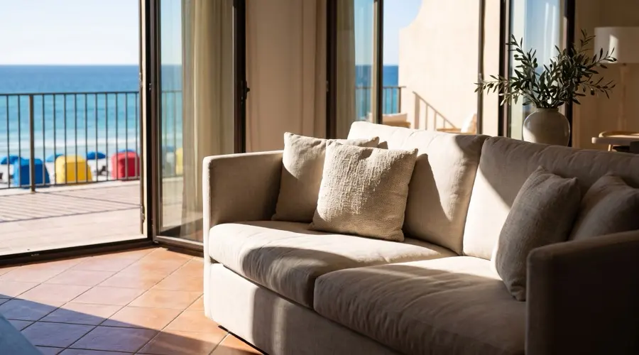 Living room with sea views in a coastal home insured with Allianz Hogar